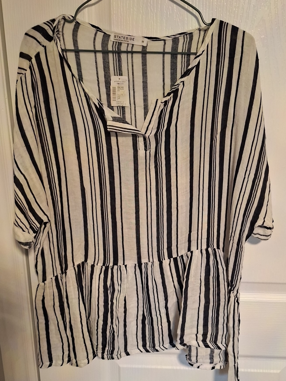 Stateside Black and White Vertical Stripe Peplum Tunic